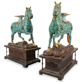 Pair Chinese Cloisonne Horse Sculptures