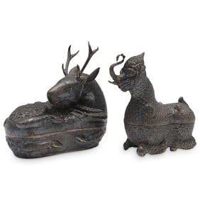 (2 Pc) Southeast Asian Lidded Silver Animal Boxes