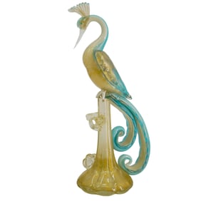 Murano Hand Blown Glass Peacock Sculpture