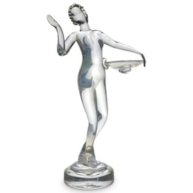 Alfredo Barbini (Italian, 1912) Murano Glass Figure Of A Woman Holding a Basket