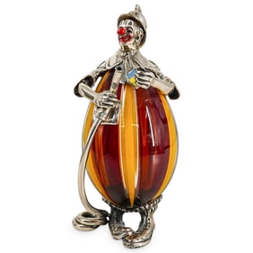 Vittorio Angini Silver, Enamel & Murano Glass Clown Fireman