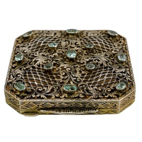 Italian Silver & Jeweled Compact