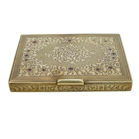 Signed Sterling Silver Vermeil & Ruby Cigarette Case