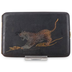 Antique Japanese Taisho Gold Accented Tiger Cigarette Case
