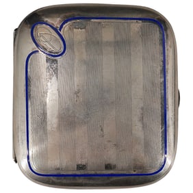 Vintage Silver & Blue Enamel Cigarette Case