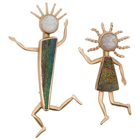 Sajen Style 14k Gold and Opal His and Hers Brooch