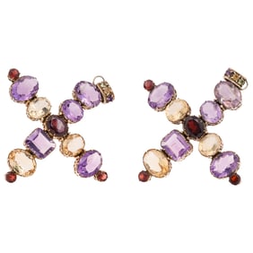 Pair of Antique Vermeil Sterling Silver Gemstone Pendants