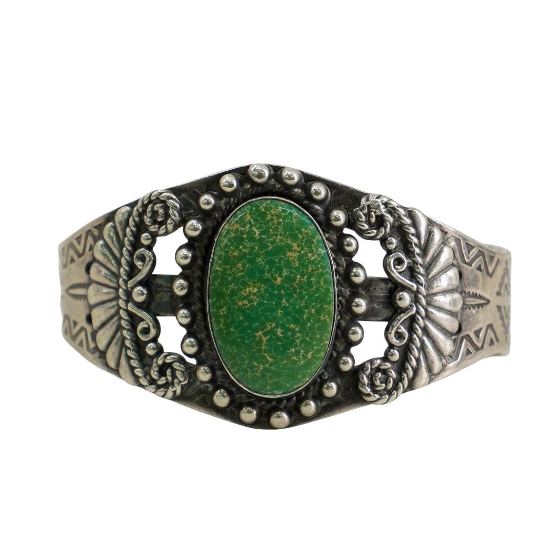 Navajo Sterling Silver & Green Turquoise Bracelet (1 of 4)