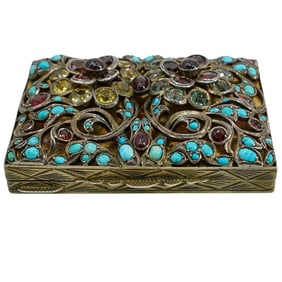 Art Nouveau Silver & Gemstone Beauty Compact