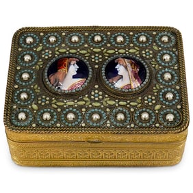 Antique French Enameled Jeweled Trinket Box