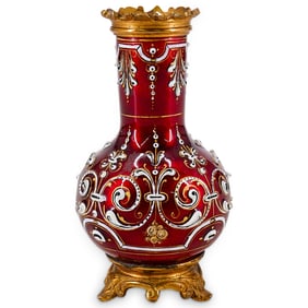 Antique Limoges Red Enameled Bronze Tripod Miniature Vase