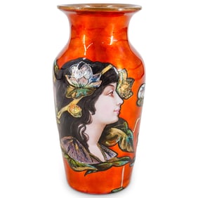 Art Nouveau Limoges Enamel Portrait Vase