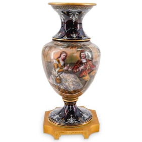 Antique Limoges Enameled Courting Lovers Vase
