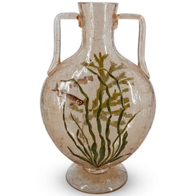 Antique Moser Enameled Glass Fish Vase