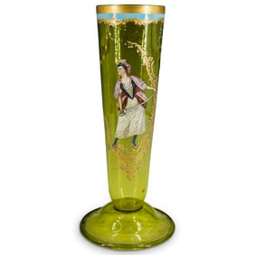 Antique Moser Enameled Glass Sword Maiden Vase
