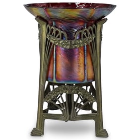 Art Nouveau Iridescent Glass Vase with Bronze Mount