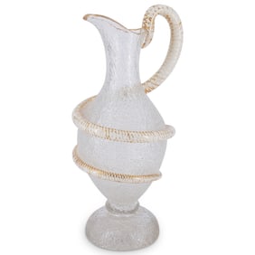 19th C. Bohemian Crackle & Opaline Glass Serpentine Jug
