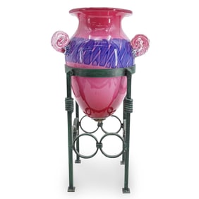 Large Attrib. Schneider Glass Vase with Stand