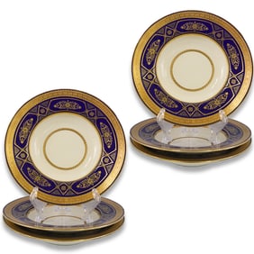 (6 Pc) Minton For Tiffany & Co. Cobalt Blue and Gilt Porcelain Soup Bowls