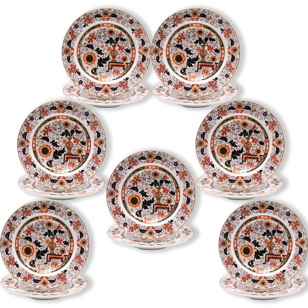 (14 Pc) Antique English Ashworth Bro. Ironstone Porcelain Soup Plates Set (1 of 6)