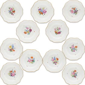 (11 Pc) 19th Cent. Meissen Porcelain Porcelain Dinner Plates