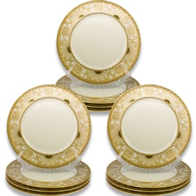 (12 Pc) Bavarian Heinrich & Co. Fine Gilt Porcelain Dinner Plates