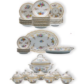 (43 Pc) Antique Dresden "M. Berndt" Hand Painted Porcelain Dinner Service