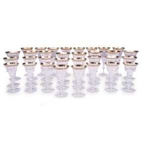 (30 Pc) Moser Diplomat Pattern Glass Stemware Service & Plates