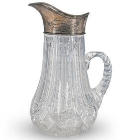 Sterling Silver Mounted Cut Glass Pitcher