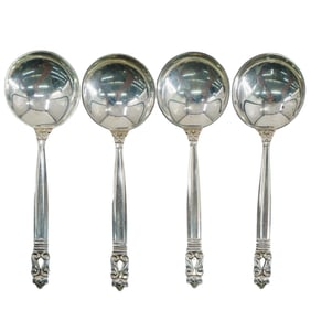 (4 Pc) Georg Jensen Sterling Silver Soup Spoons