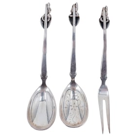 (3 Pc) Danish Sorensen Sterling Silver Serving Fork & Spoons Set