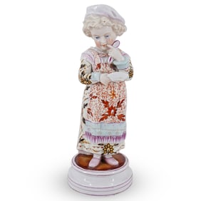 Antique German Porcelain Girl With Bowl And Spoon