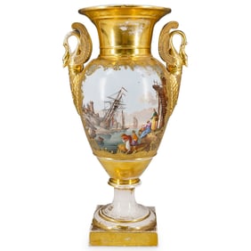Antique Gilt Porcelain Swan Vase