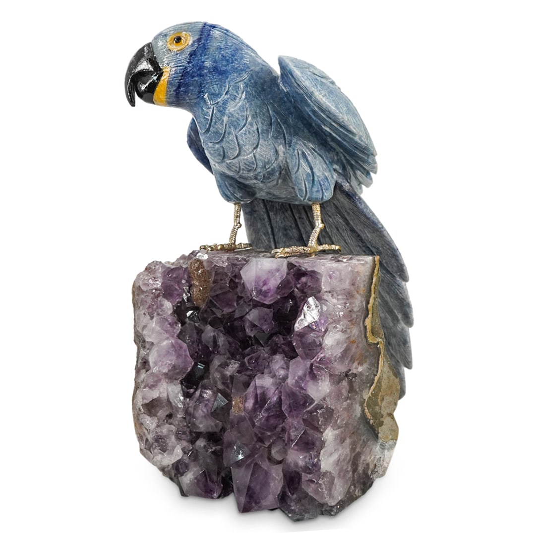 Carved Sodalite Parrot On Amethyst Base (1 of 6)