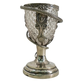 Antique Sterling Silver, Mixed Metal, And Cut Glass Serpent Chalice