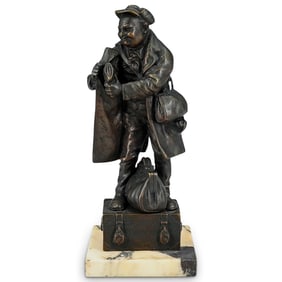 Antique Traveler Bronze Figurine on Marble