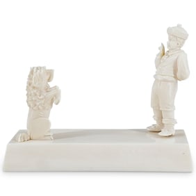 Antique Boy & Dog Bone Carving