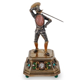 Austrian Enameled & Bejeweled Silver Don Quixote Figure