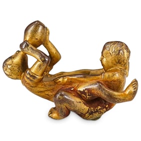 Vintage Gilt Bronze Children Playing Figurine