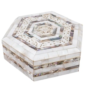 Vintage Southeast Asian Mother Of Pearl Hexagonal Vanity Box