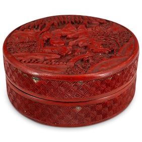 Antique Carved Chinese Cinnabar Rounded Box