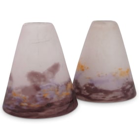 Pair Degue Art Deco Mottled Glass Lamp Shades