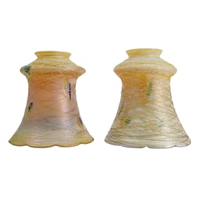 (2 Pc) Signed Vintage Art Glass Lamp Shades
