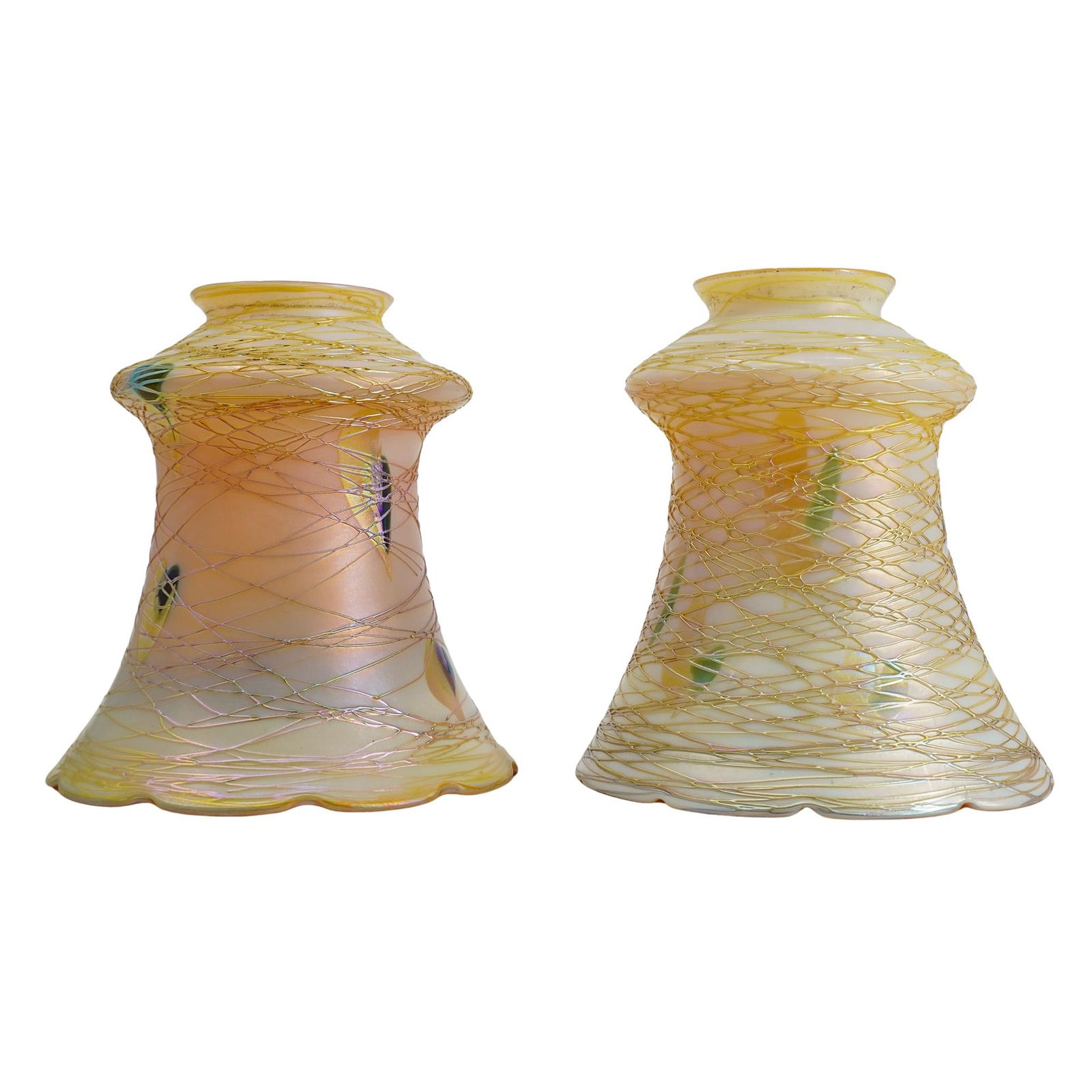 (2 Pc) Signed Vintage Art Glass Lamp Shades (1 of 9)
