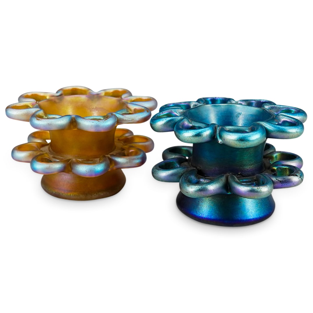 (2 Pc) Tiffany Favrile Glass Flower Frogs (1 of 6)