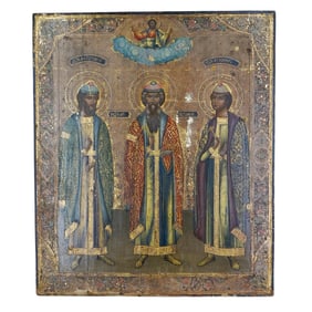 Antique Russian 'Three Hierarchs' Chosen Saints Icon