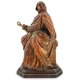 Antique Carved Wood Religious Figural Sculpture