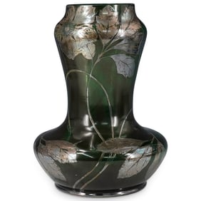 Art Nouveau Sterling Silver Overlay Glass Vase