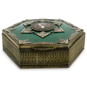 Art Nouveau Limoges Porcelain & Bronze Hexagonal Box
