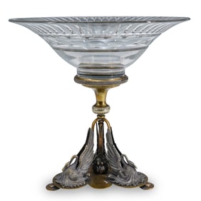 Antique Glass & Gilt Plated Swan Centerpiece